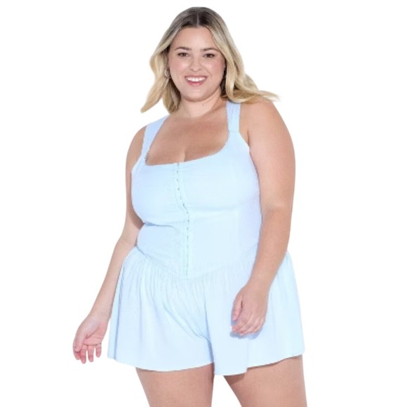 wild fable Pants - Wild Fable Women's Light Blue Smocked Back Sleeveless Romper Size XXL